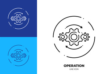Fototapeta premium Gears line art vector icon. Outline symbol of machine engine.