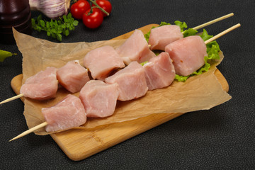 Raw pork meat skewer for grill