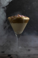 Iced Dalgona Coffee, Frothy whipped latte coffee, Trendy Korean recipe of whipped coffee, reverse latte or homemade dalgona coffee