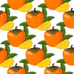 Colorful fresh persimmon seamless pattern. Summer background with sweet fruit.