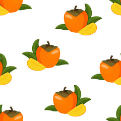 Colorful fresh persimmon seamless pattern. Summer background with sweet fruit.