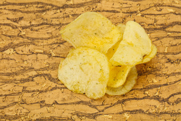 Natural potato salted chips heap