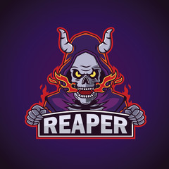 reaper mascot logo design with fire