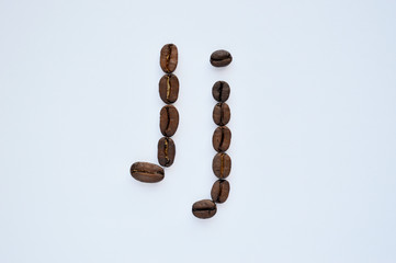letters j made of coffee beans on the white background