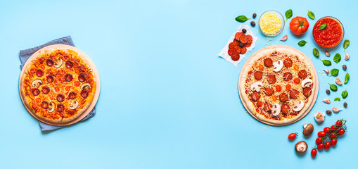 Making pepperoni pizza at home. Before and after cooking pizza