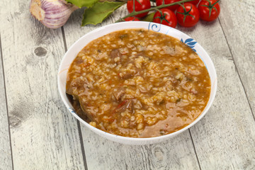 Caucasian Kharcho soup with beef meat