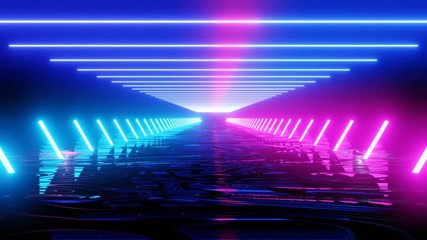 Horizontal and vertical luminous lines move in space. Abstract fluorescent background. Neon background. Animation 4K loop. - Powered by Adobe