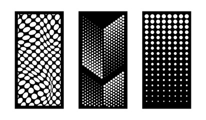 Laser cutting modern dotted abstract decorative vector panels set. Privacy fence,room devider, indoor and outdoor panel, cnc decor, interior screen design element. Laser cutting templates.