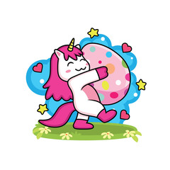cute unicorn cartoon with big egg