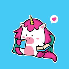 unicorn read book with coffee