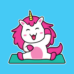 cute unicorn cartoon doing yoga © Hadi