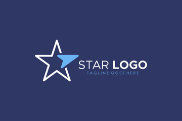Star Logo. White Linear Style with Blue Sky Arrow Up isolated on Blue Background. Usable for Business and Technology Logos. Flat Vector Logo Design Template Element.