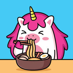 cute unicorn eating noodle © Hadi