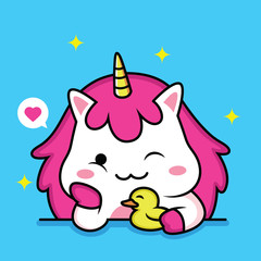 unicorn with cute duck in love