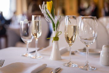 Glasses of champagne on the table