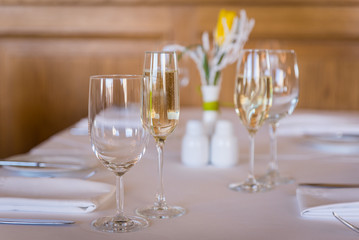 Glasses of champagne on the table