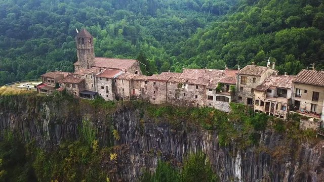 Aerial view of the town of Castellfollit de la Roca in the province of Gerona in Catalonia Spain