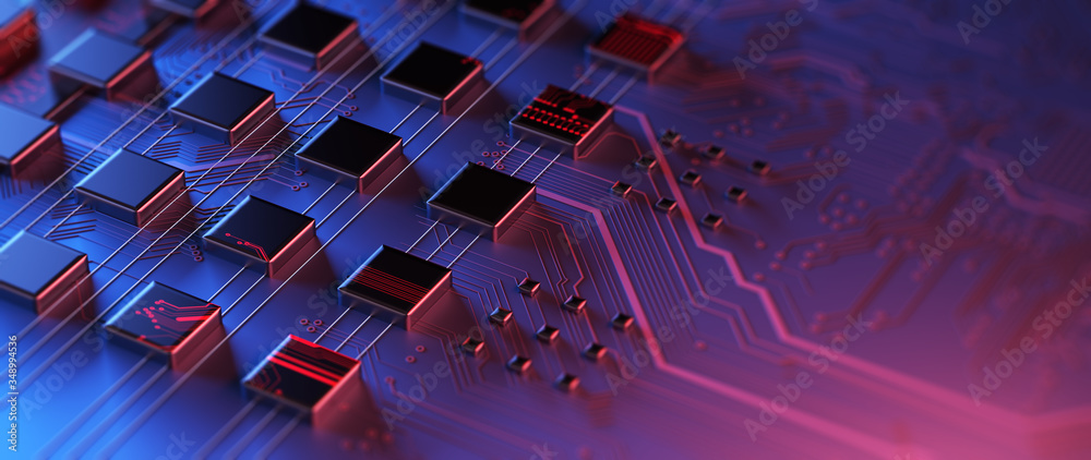 Poster Technology background/Abstract technology background made of different element printed circuit board.  Printed circuit board in the server executes the data. 