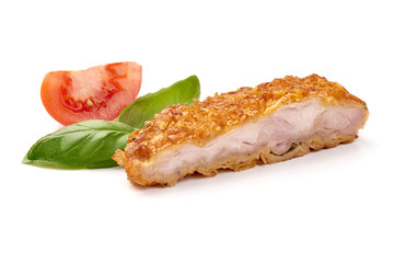 Fried Chicken strips in breadcrumbs, isolated on white background