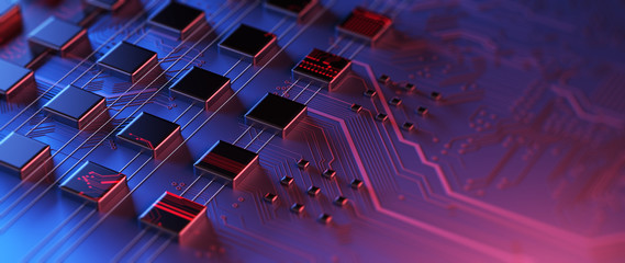 Technology background/Abstract technology background made of different element printed circuit board.  Printed circuit board in the server executes the data.  - obrazy, fototapety, plakaty