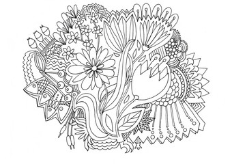 Illustration of flowers zentangl, doodle, zenart, pattern. Black and white. Adult coloring books.