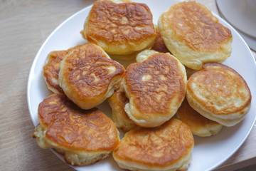 Pancakes. Stack of pancakes topped with roses jam butter. Breakfast.Pancakes.