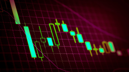 Candlestick chart Down trend of trading graph in graphic concept suitable for financial investment or Economic trends business idea and all art work design. Abstract finance background