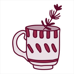 Hand drawn flat tea cup. Cartoon vector tea mug illustration. Design element, perfect for postcard, posters, web sites, coffee shop menu, tea store logo, print for merch