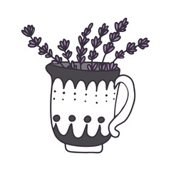 Hand drawn flat tea cup. Cartoon vector tea mug illustration. Design element, perfect for postcard, posters, web sites, coffee shop menu, tea store logo, print for merch