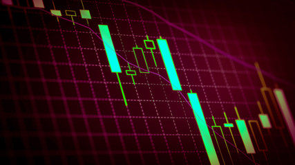 Candlestick chart Down trend of trading graph in graphic concept suitable for financial investment or Economic trends business idea and all art work design. Abstract finance background