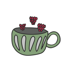 Hand drawn flat tea cup. Cartoon vector tea mug illustration. Design element, perfect for postcard, posters, web sites, coffee shop menu, tea store logo, print for merch