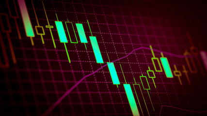 Candlestick chart Down trend of trading graph in graphic concept suitable for financial investment or Economic trends business idea and all art work design. Abstract finance background