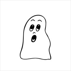 Halloween ghost face. Vector hand drawn outline illustration. Horror.