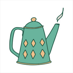 Hand drawn flat teapot. Cartoon vector kettle illustration. Design element, perfect for postcard, posters, web sites, coffee shop menu, tea store logo, print for merch