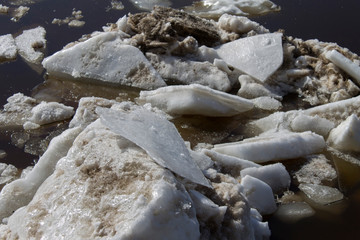 ice drift on the river in early spring