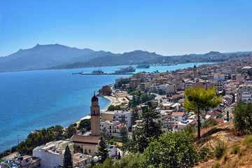 Fototapeta na wymiar Town and port on the island of Zakynthos in Greece.