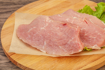 Raw pork steak for cooking