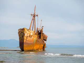 Fototapeta premium Shipwreck in a beach of Githeio,Greece