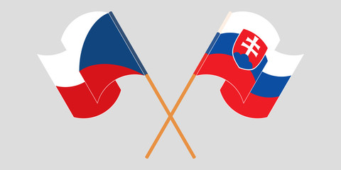 Crossed and waving flags of Slovakia and Czech Republic