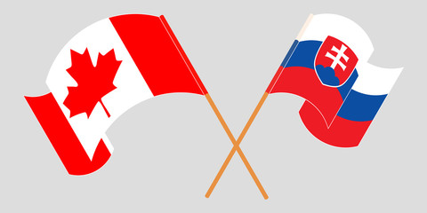 Crossed and waving flags of Slovakia and Canada