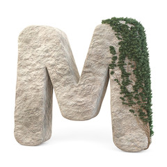 Realistic stone letters with ivy, isolated on a white background. 3d image