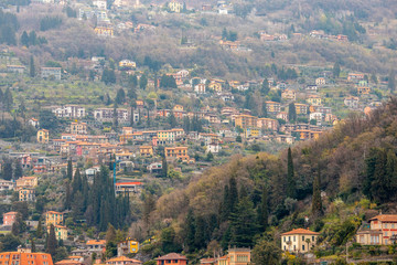 Fototapeta premium Evening view city Bellagio and Varenna Como water lake Italy blue sky mountain