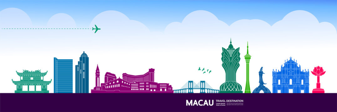 Macau travel destination grand vector illustration. 