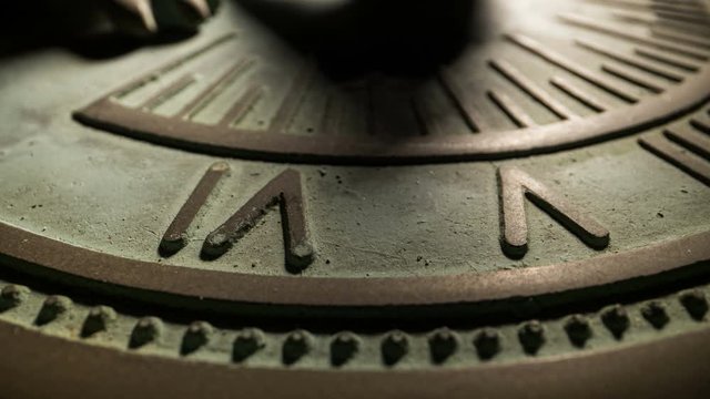 Antique sundial showing time shadow time lapse moving hyper lapse, 4k