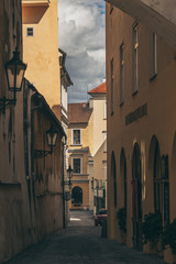 empty narrow street in the old town of Prague