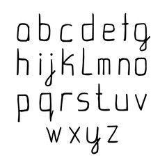 Lowercase alphabet. Hand drawn, black and white lettering set. Stock vector illustration.