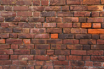 Close up of old red brick wall