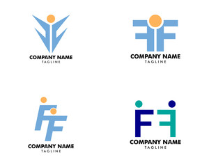Set of Initial Letter FF Logo with People Design Vector
