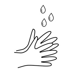 Washing hands with water drops. Washing hands illustration in outline style for preventing virus and bacteria. Vector