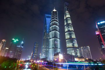 Shanghai financial district at night